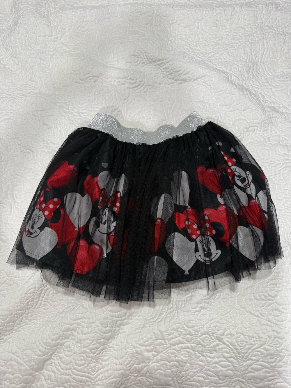 Disney Girls Black Tulle Minnie Mouse Skirt with Red & White Hearts